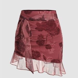 Cider Elegant Floral Burgundy Skirt